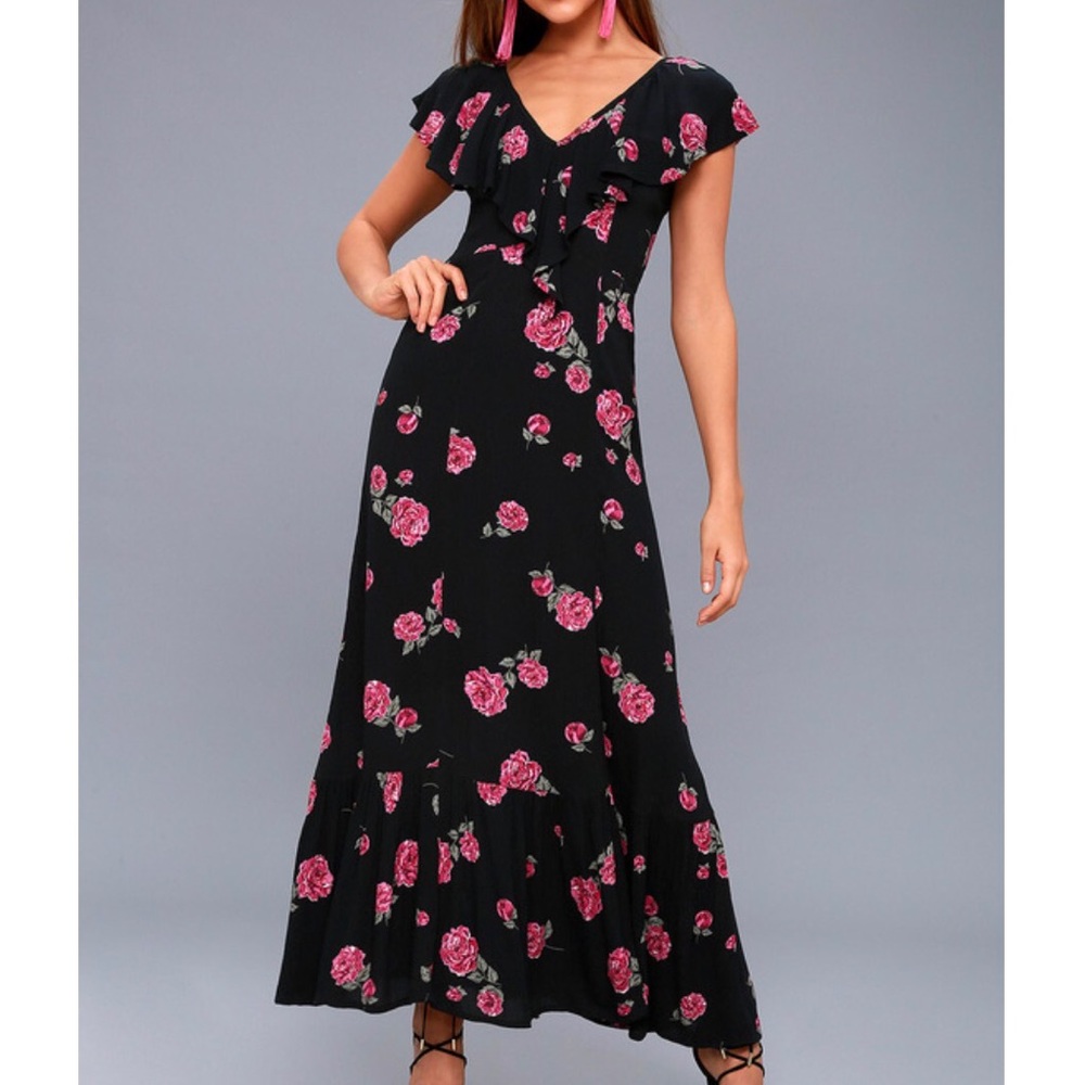 BILLABONG BLACK FLORAL PRINT LONG MAXI DRESS